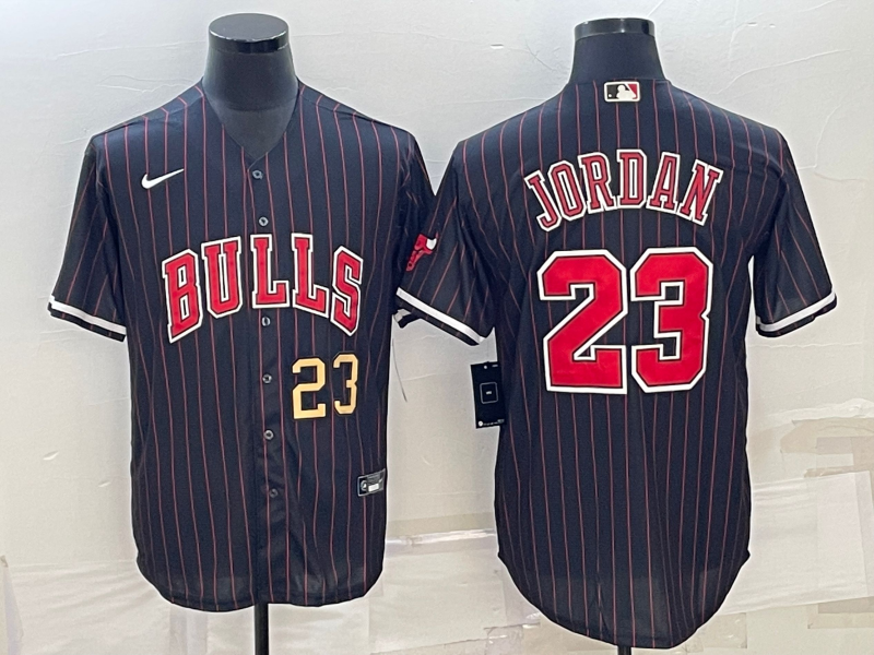 Men Chicago Bulls #23 Jordan Black Stripe Game Nike 2023 NBA Jersey style 2